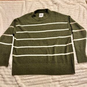 Aerie Olive Green Stripe Crewneck Sweater